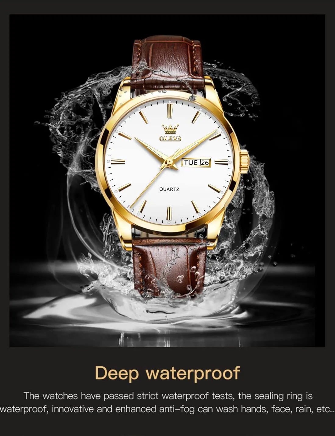 OLEVS Mens Watches, Casual Leather Watches for Men Easy to Read Quartz Number Watch with Date Waterproof Blue/Black/Silver Face Men's Wrist Watches