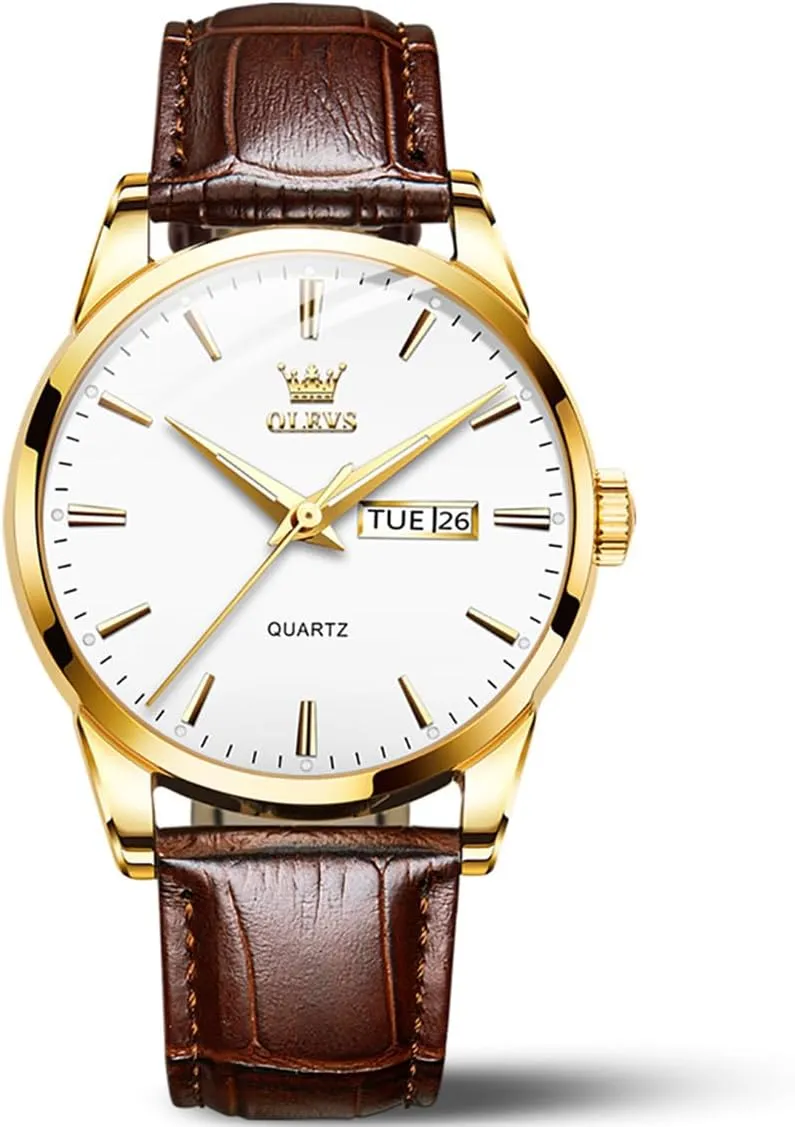 OLEVS Mens Watches, Casual Leather Watches for Men Easy to Read Quartz Number Watch with Date Waterproof Blue/Black/Silver Face Men's Wrist Watches