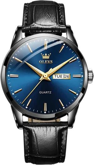 OLEVS Mens Watches Leather Wristwatch with Waterproof Luminous Analog Quartz Fashion Business Sport Watches for Men