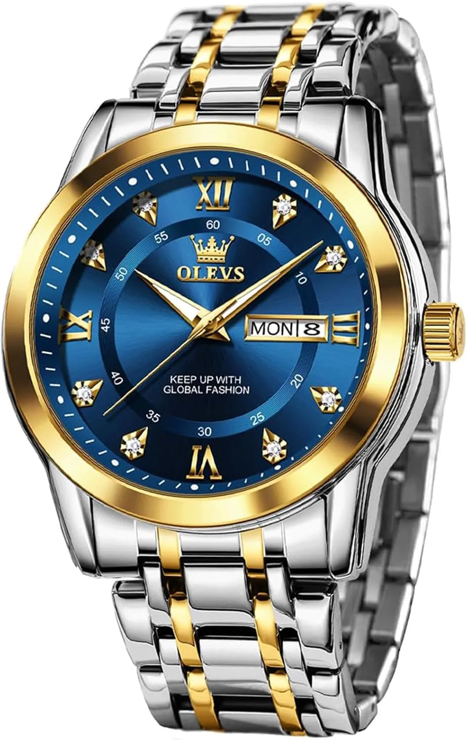OLEVS Stainless Steel Classic Watches, Large Face Quartz Dress Watches for Men, Easy to Read Men's Waterproof Watch with Day and Date, Blue/Black/Silver/Gold/Grey Dial