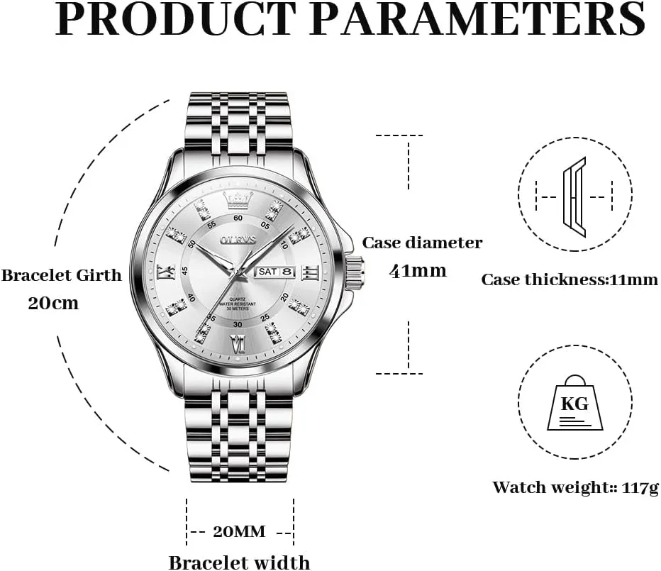 OLEVS Watch for Men Business Diamond Easy Read Men's Wrist Watches Analog Luxury Date Stainless Steel Waterproof Luminous Dress Mens Watches