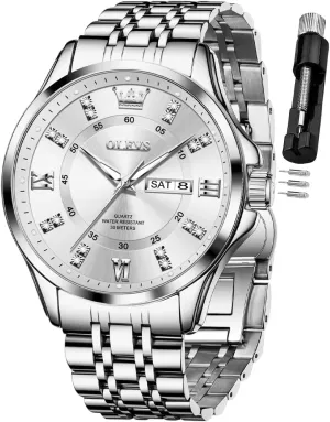OLEVS Watch for Men Business Diamond Easy Read Men's Wrist Watches Analog Luxury Date Stainless Steel Waterproof Luminous Dress Mens Watches