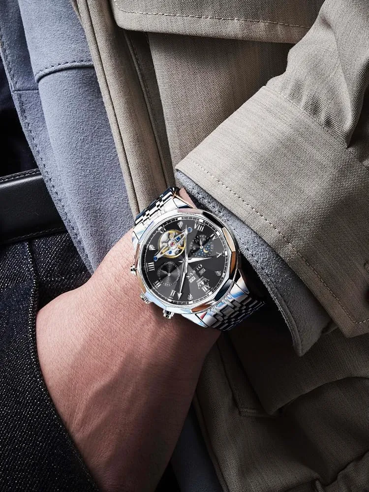 OLEVS Watches for Men Automatic Mechanical Luxury Dress Big Face Self Winding Tourbillon Skeleton Luminous Wrist Watches