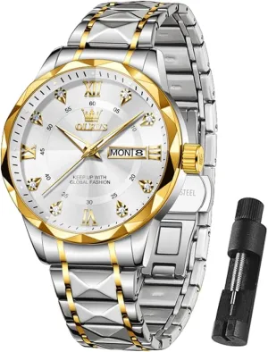 OLEVS Watches for Men Luxury Analog Big Face Mens Watches with Date Diamond Men's Wrist Watches Stainless Steel Waterproof Mens Dress Watch Casual Business Quartz Watch(Silver/Black/Blue/Gold Face)
