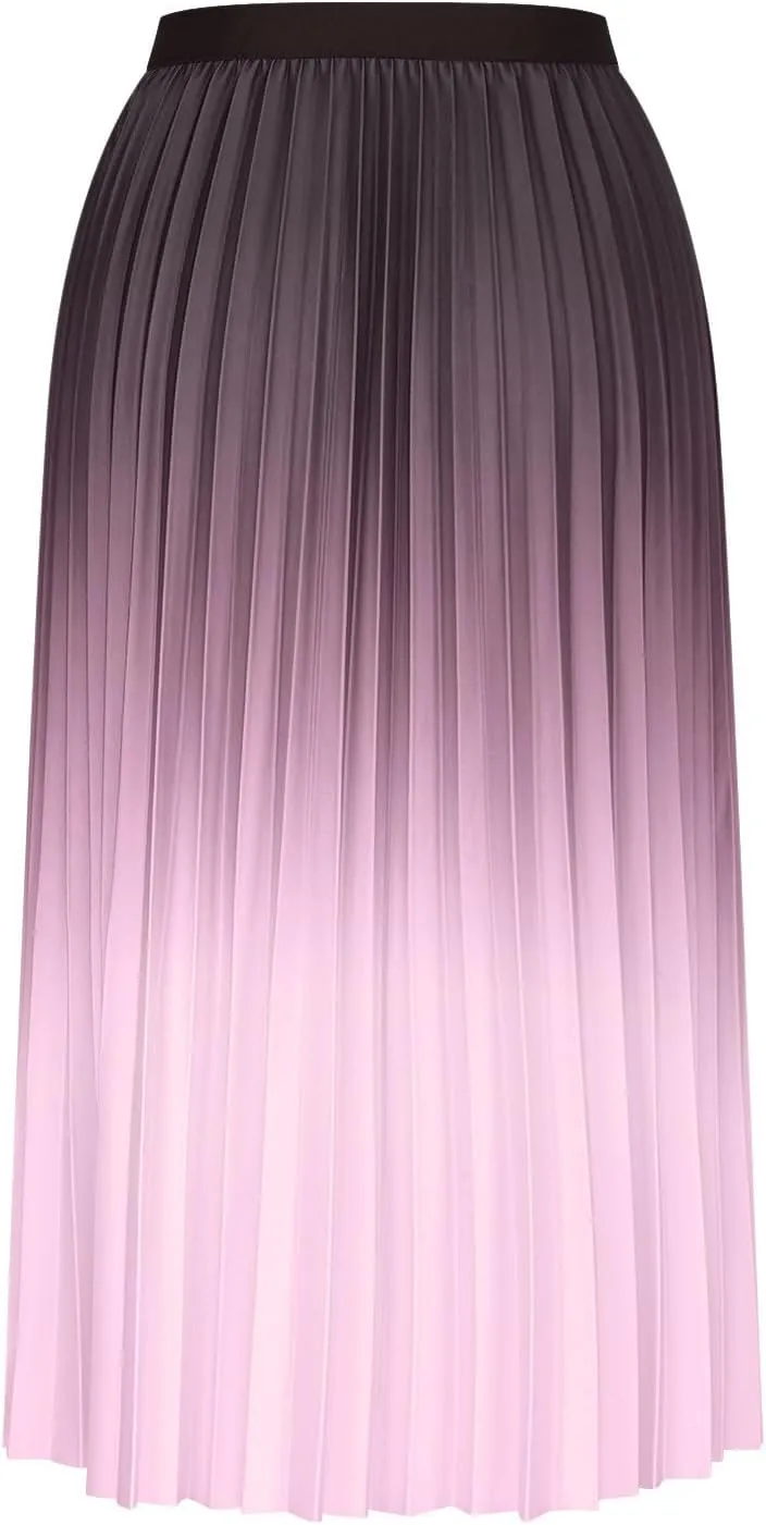 Ombre Pleated Midi Skirt for Women Gradient High Waist Flowing A Line Skirts Fashion Spring Summer Dress