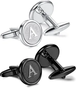 ORAZIO Cufflinks For Men Engraved Initials Cufflinks Silver Black Set Stainless Steel Cuff Links Letter Alphabet A-Z Gift With Box For Wedding,Dad,Groom,Groommen,Husband(A)