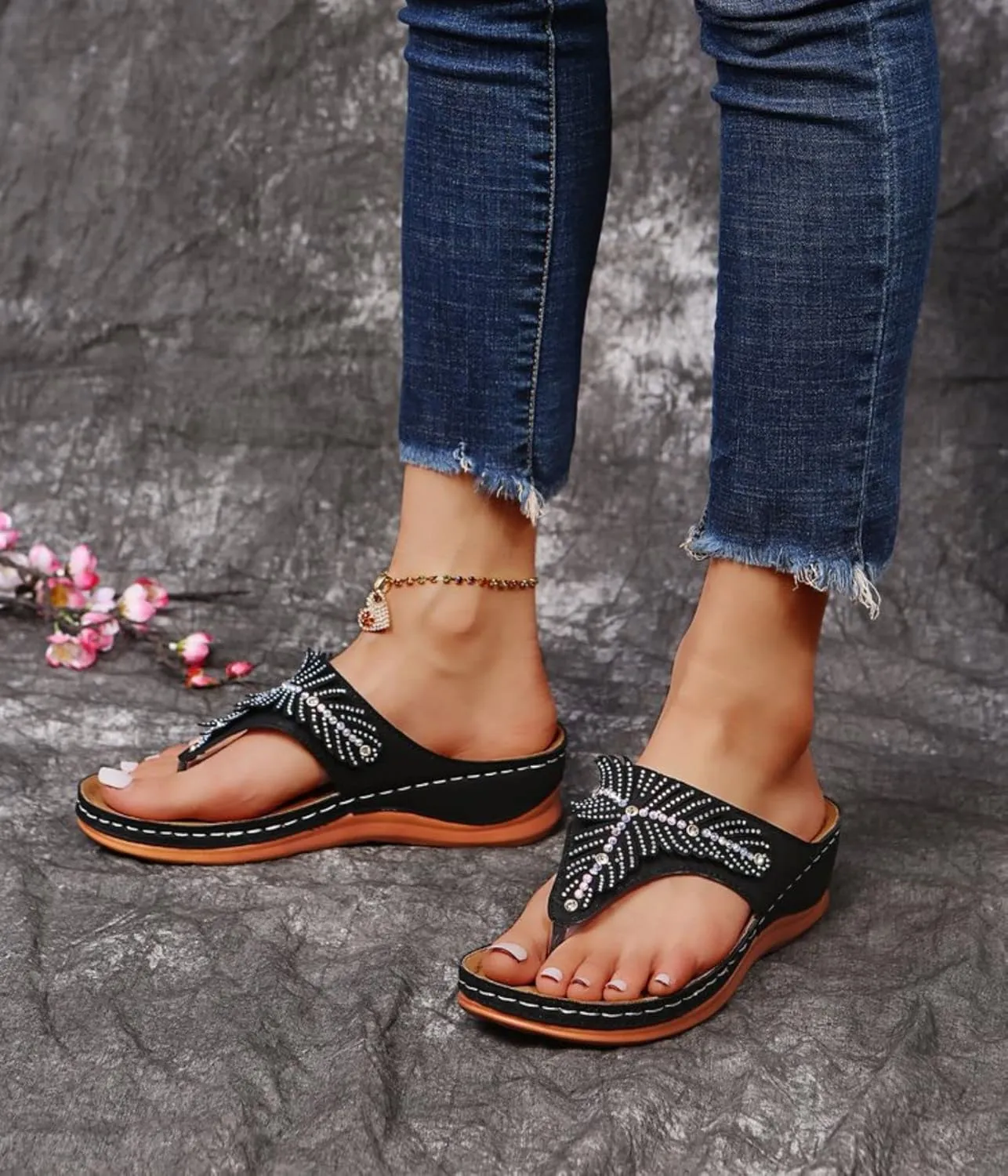 Orthopedic Sandals for Women Arch Support Non-Slip Wedge Flip-Flops Open Toe Summer Dressy Comfortable Sandals Casual Walking Shoes