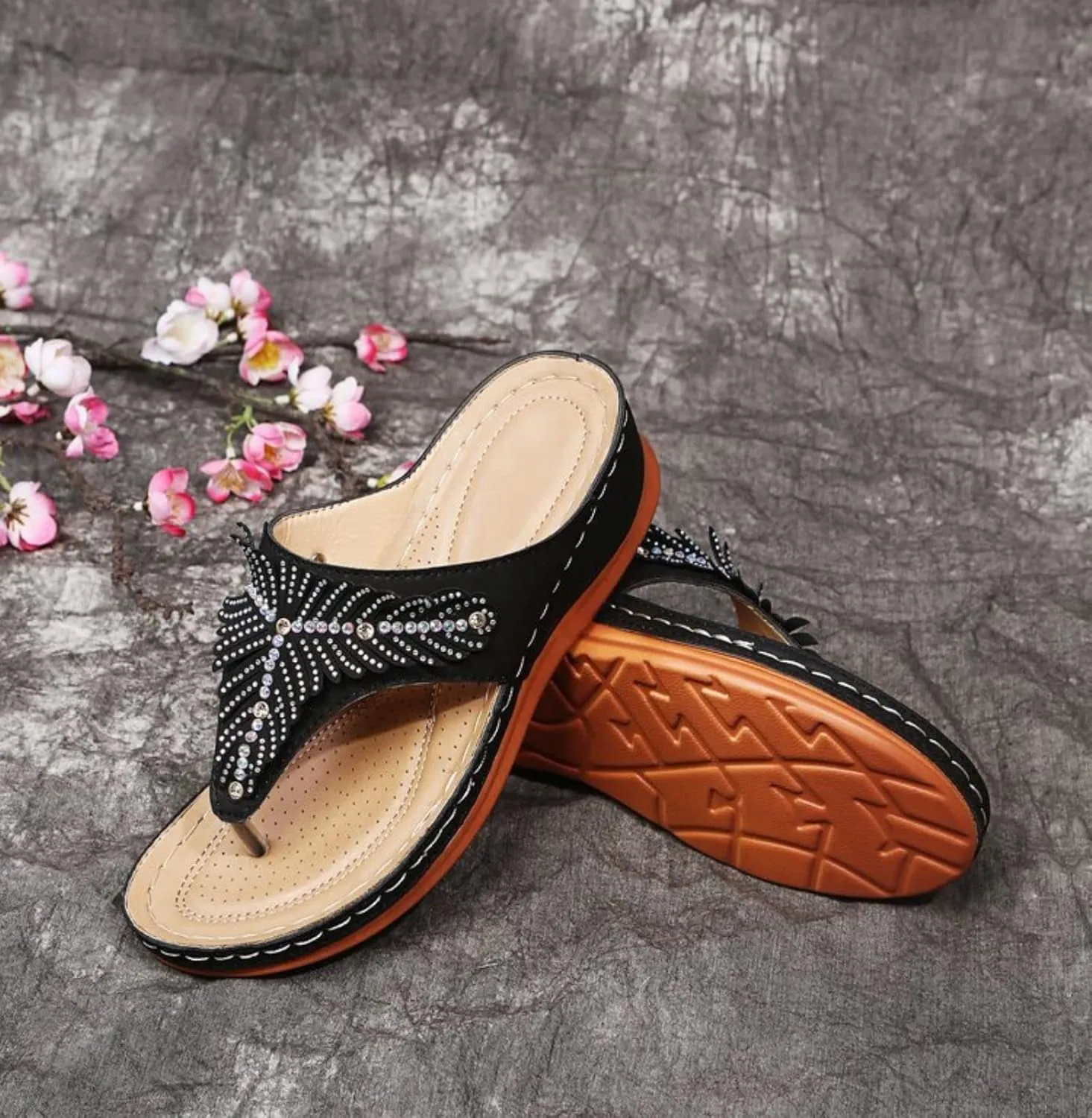 Orthopedic Sandals for Women Arch Support Non-Slip Wedge Flip-Flops Open Toe Summer Dressy Comfortable Sandals Casual Walking Shoes