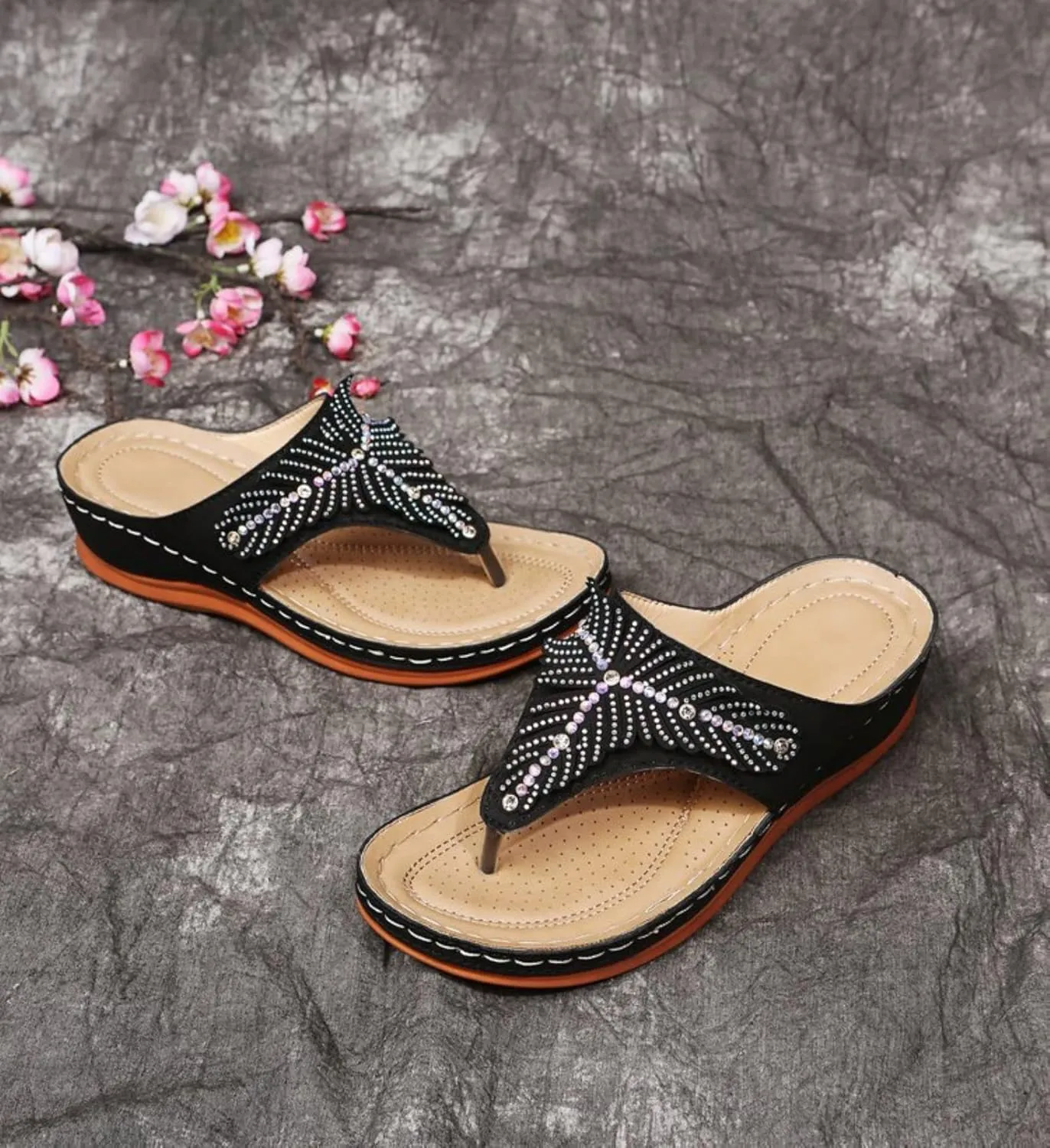 Orthopedic Sandals for Women Arch Support Non-Slip Wedge Flip-Flops Open Toe Summer Dressy Comfortable Sandals Casual Walking Shoes