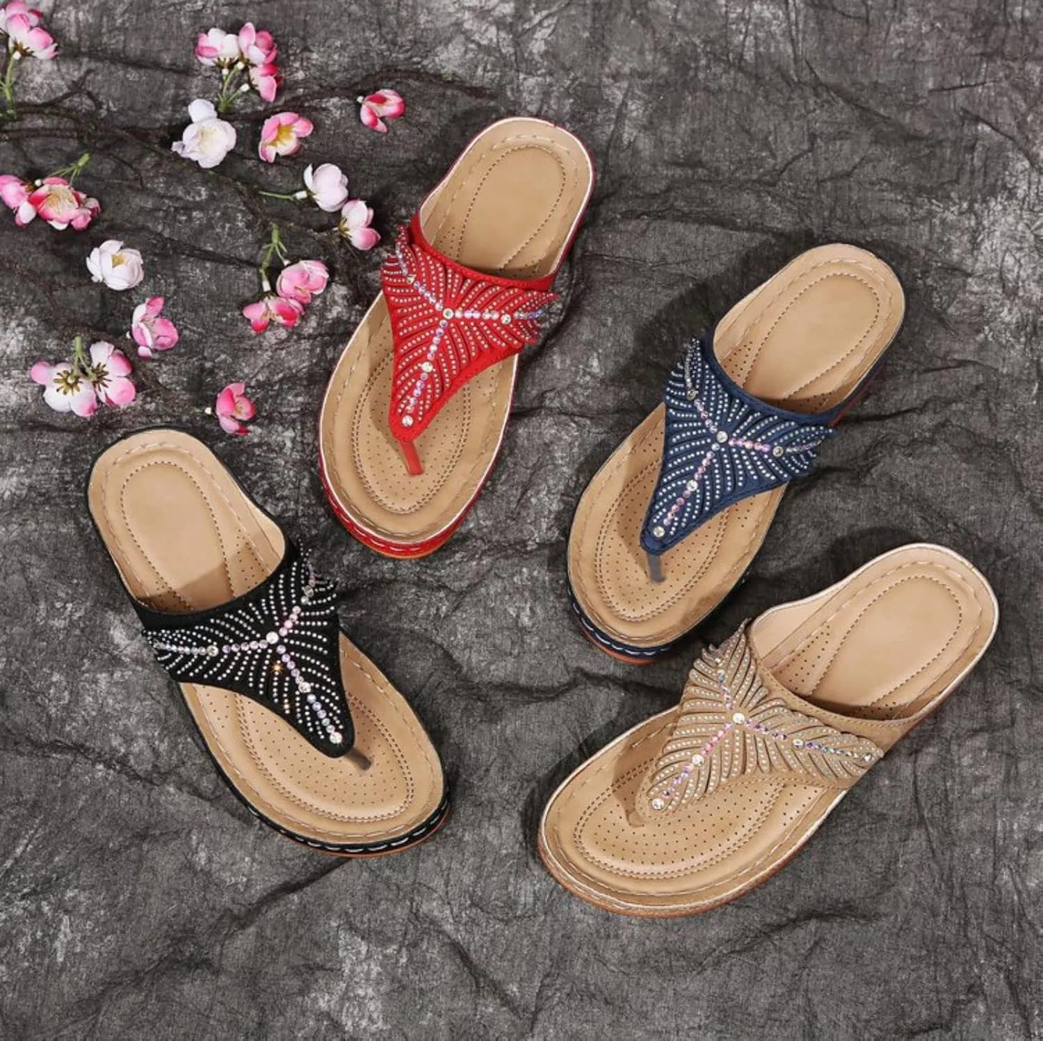 Orthopedic Sandals for Women Arch Support Non-Slip Wedge Flip-Flops Open Toe Summer Dressy Comfortable Sandals Casual Walking Shoes
