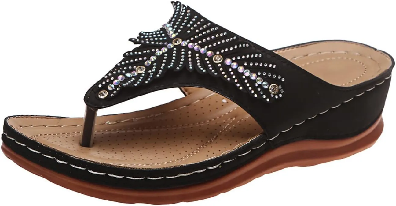 Orthopedic Sandals for Women Arch Support Non-Slip Wedge Flip-Flops Open Toe Summer Dressy Comfortable Sandals Casual Walking Shoes