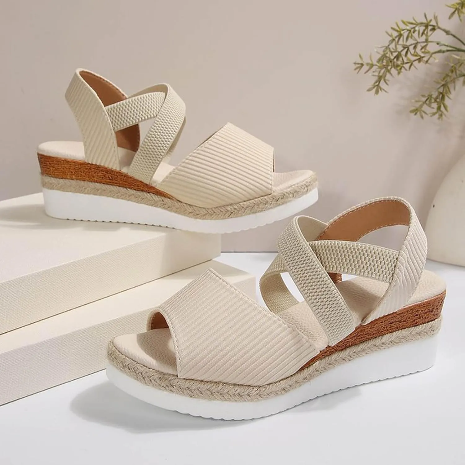 Orthopedic Sandals for Women Slip On Solid Color Espadrille Wedge Sandals Casual Fashion Peep Toe Sandals Women