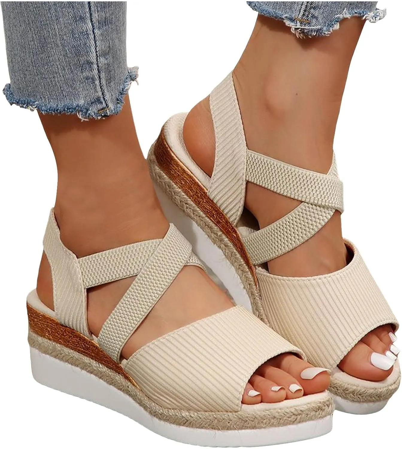 Orthopedic Sandals for Women Slip On Solid Color Espadrille Wedge Sandals Casual Fashion Peep Toe Sandals Women