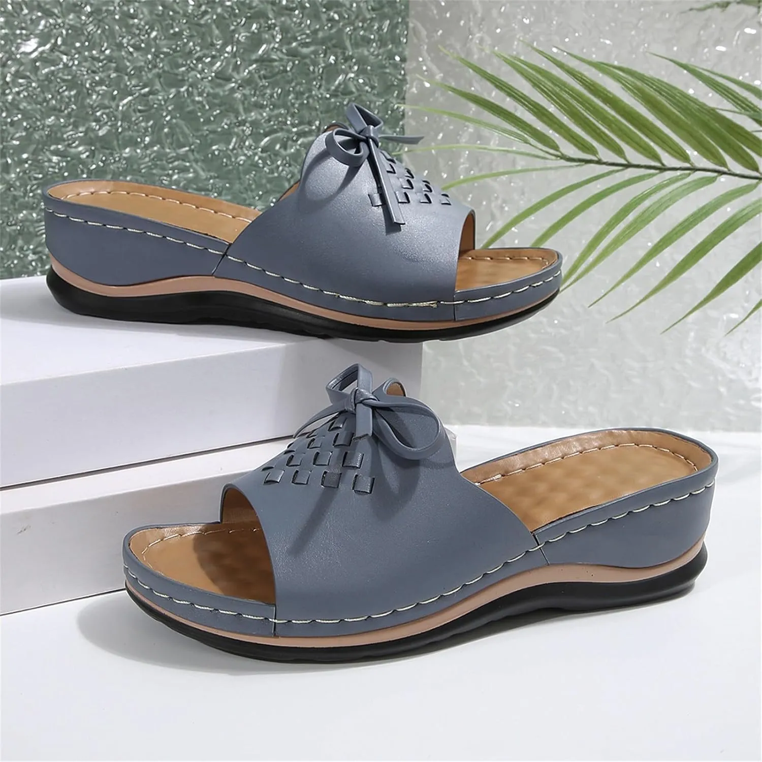 Orthopedic Wedge Sandals for Women 2025 Summer Bow Knot Slip On Arch Support Slide Sandals Open Toe Platform Sandal Beach Shoes
