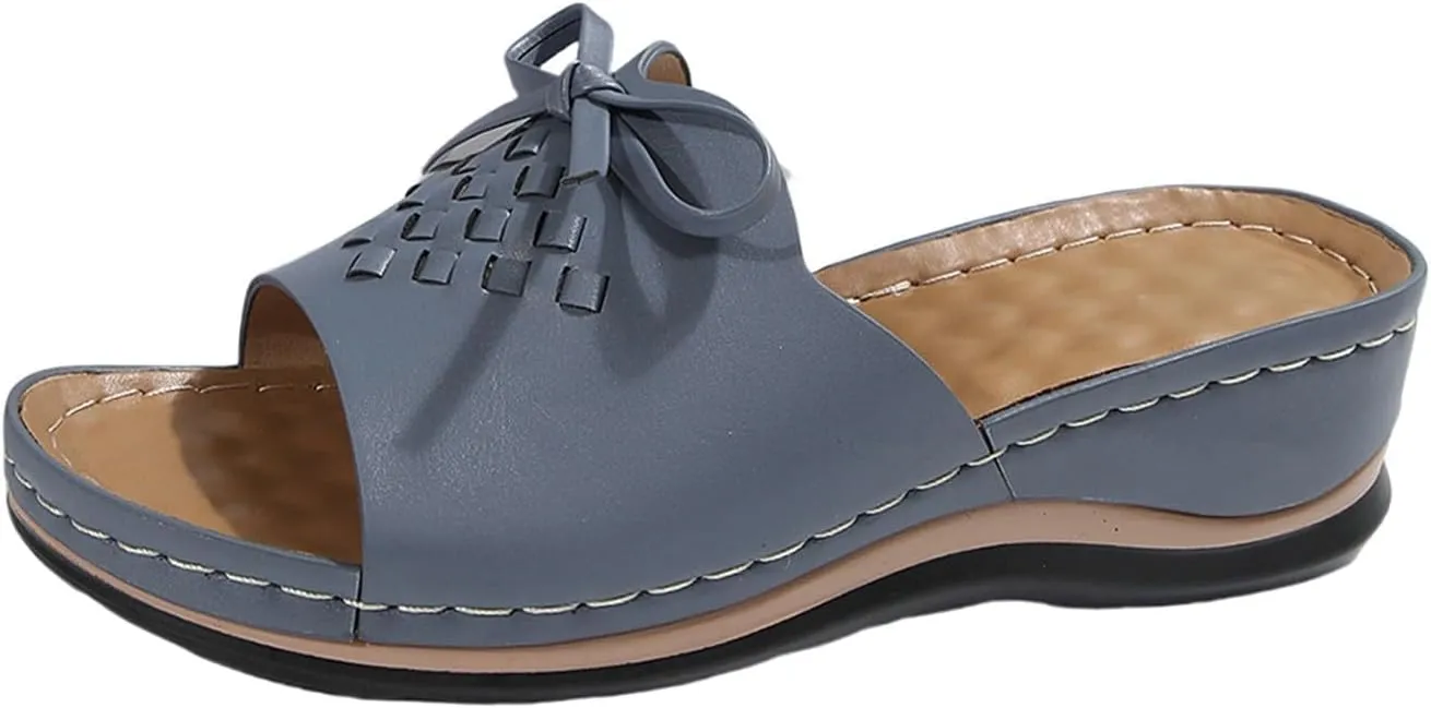 Orthopedic Wedge Sandals for Women 2025 Summer Bow Knot Slip On Arch Support Slide Sandals Open Toe Platform Sandal Beach Shoes