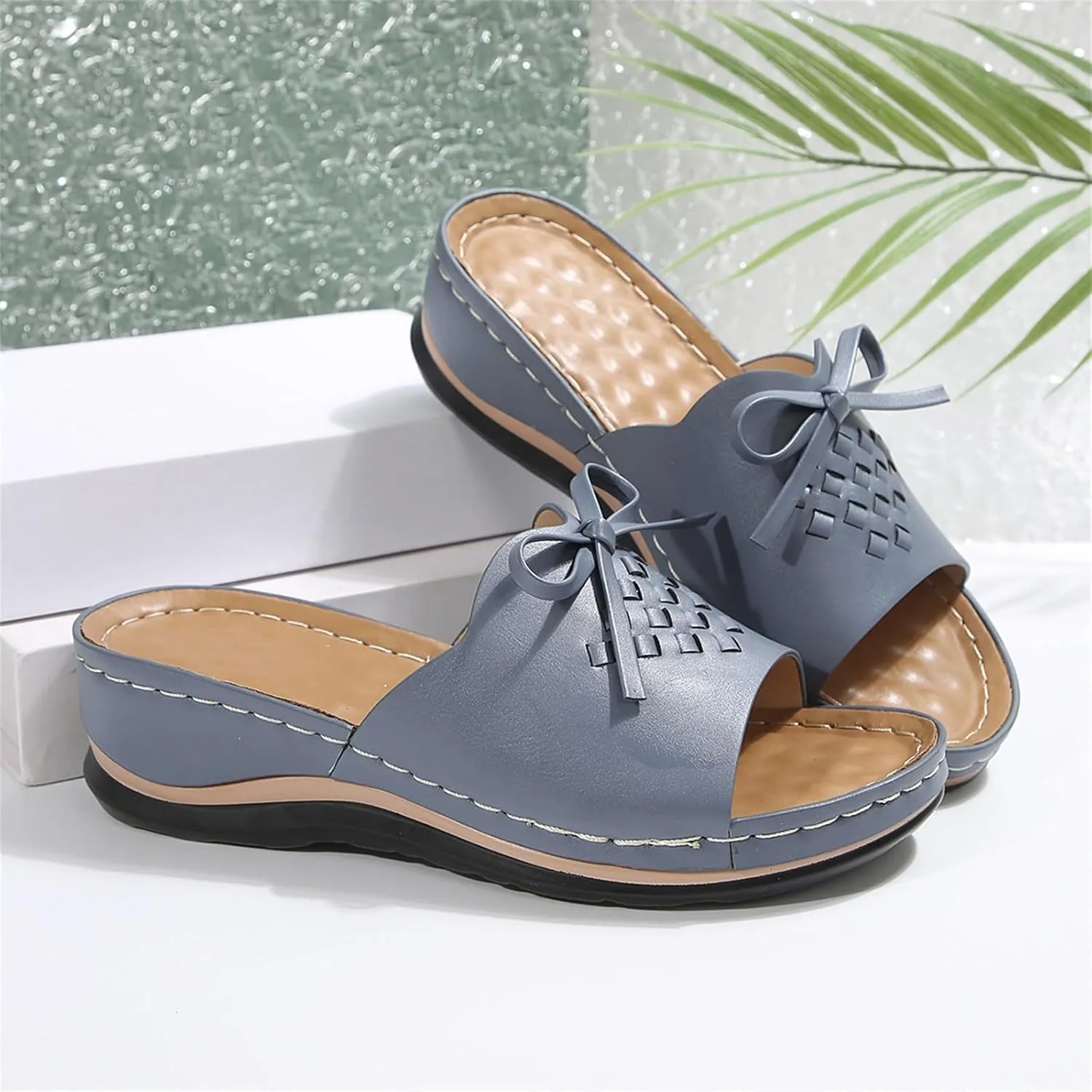 Orthopedic Wedge Sandals for Women 2025 Summer Bow Knot Slip On Arch Support Slide Sandals Open Toe Platform Sandal Beach Shoes