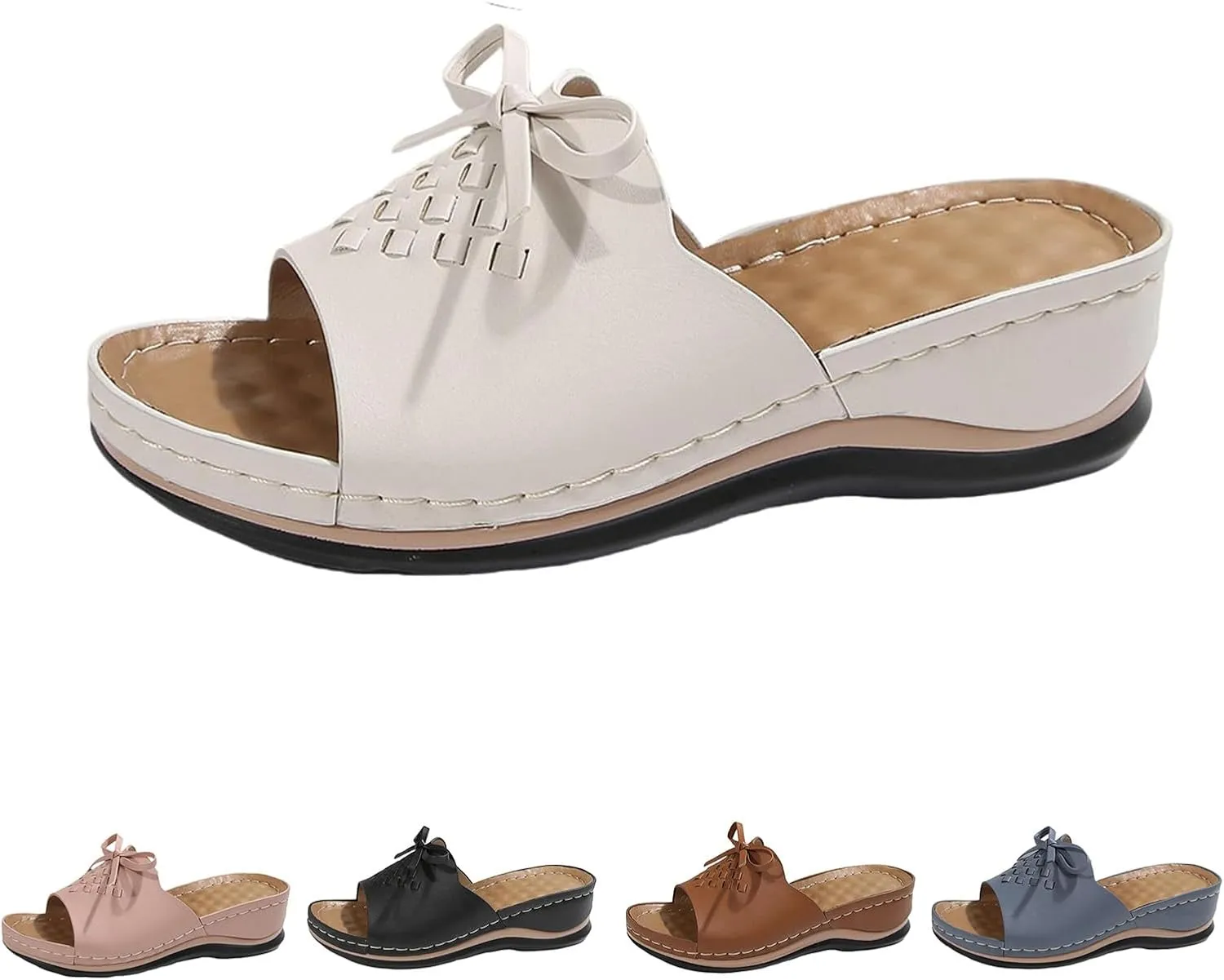 Orthopedic Wedge Sandals for Women 2025 Summer Bow Knot Slip On Arch Support Slide Sandals Open Toe Platform Sandal Beach Shoes