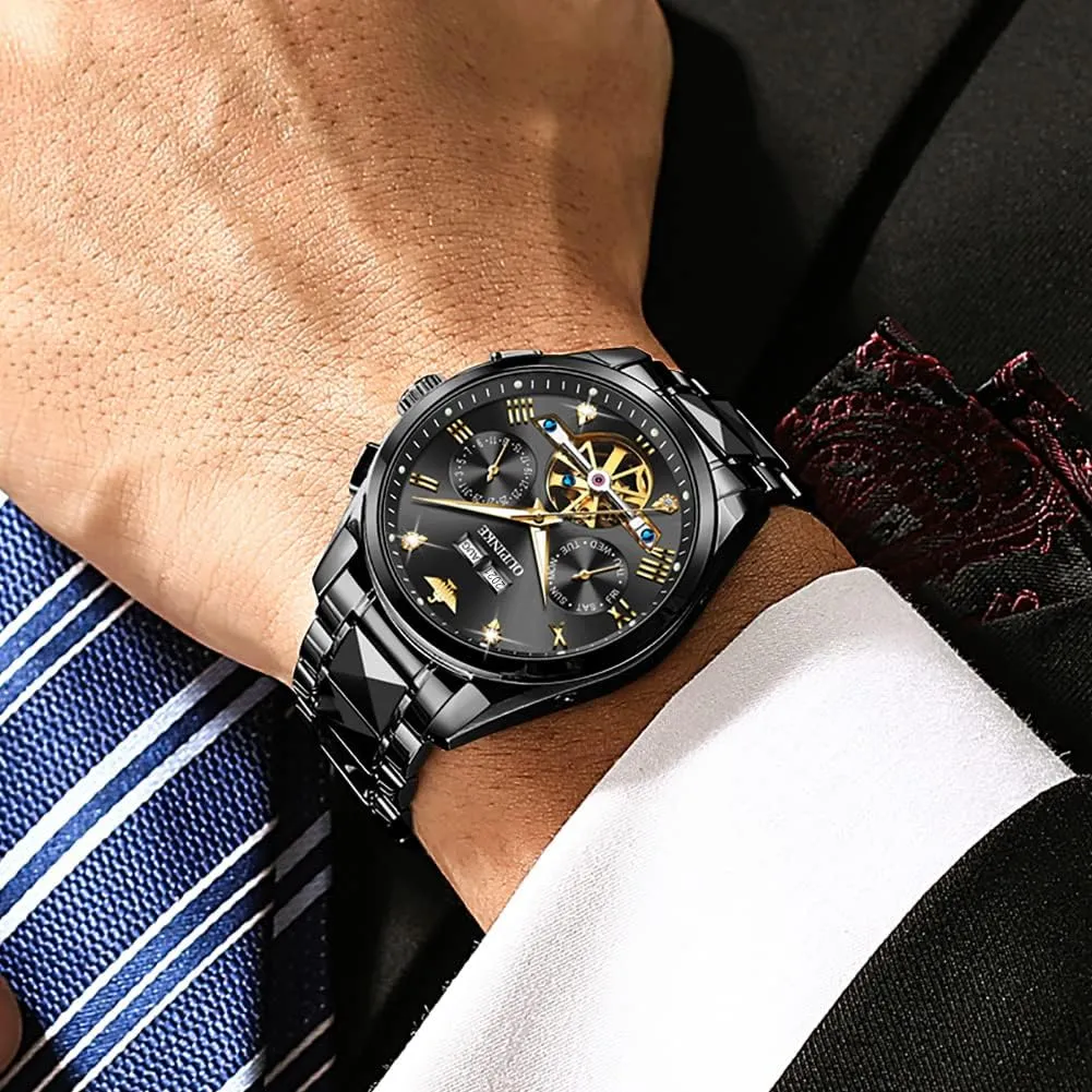 OUPINKE Watches for Men Automatic Skeleton Self Winding Dress Wrist WatchBusiness Waterproof Luminous Tungsten