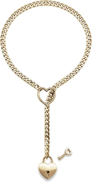 paloli Womens Slip Chain Necklace Heart O-Ring, Punk Rock Cuban Long Necklace Jewelry For Women, Adjustable Lariat Y-Necklace Heart Locker With Key