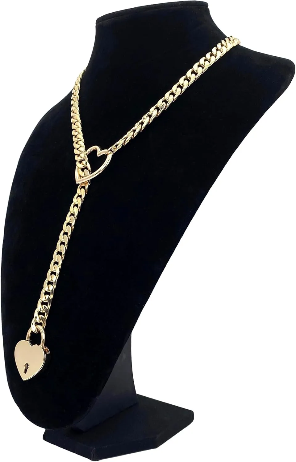 paloli Womens Slip Chain Necklace Heart O-Ring, Punk Rock Cuban Long Necklace Jewelry For Women, Adjustable Lariat Y-Necklace Heart Locker With Key
