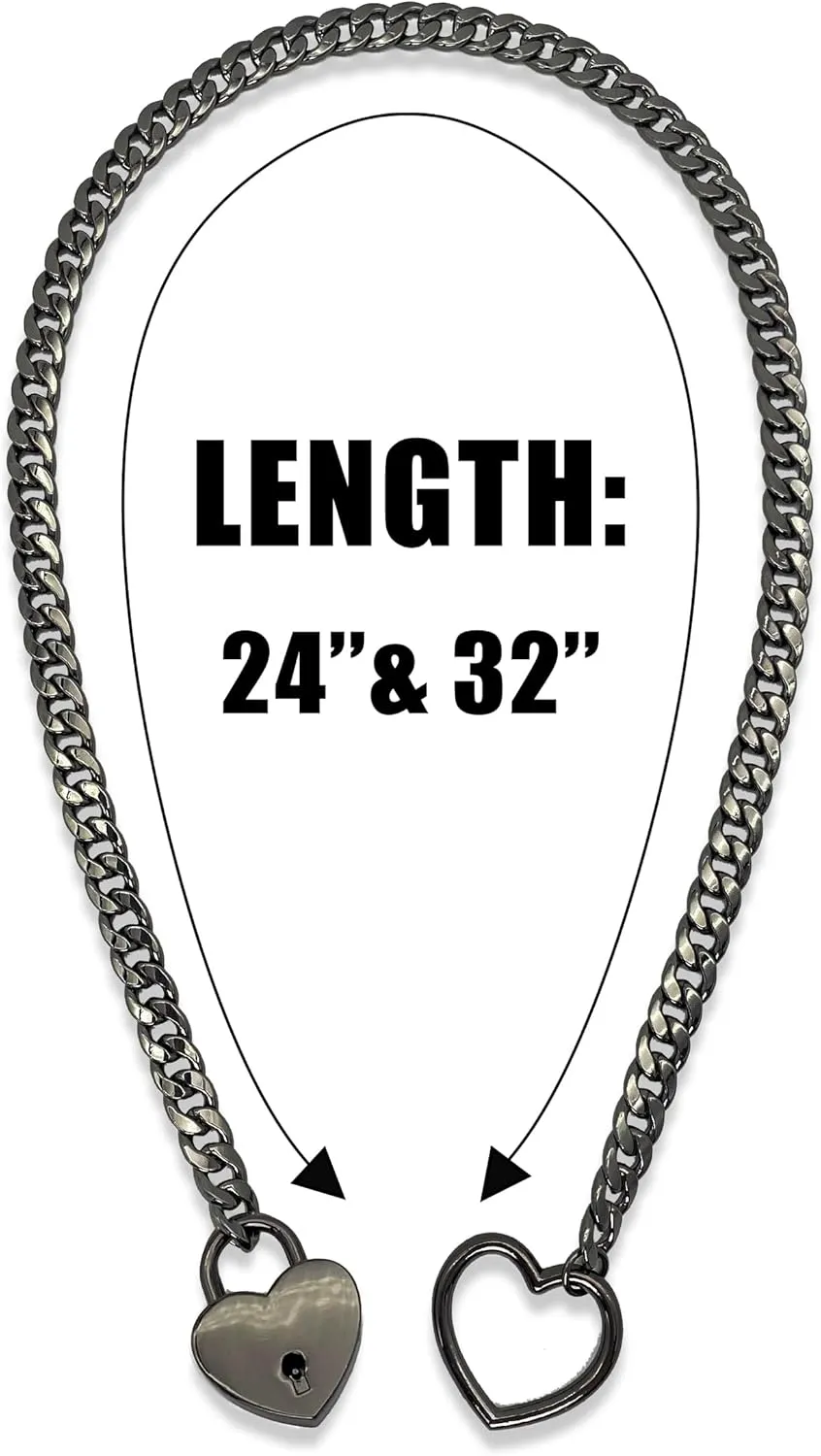 paloli Womens Slip Chain Necklace Heart O-Ring, Punk Rock Cuban Long Necklace Jewelry For Women, Adjustable Lariat Y-Necklace Heart Locker With Key