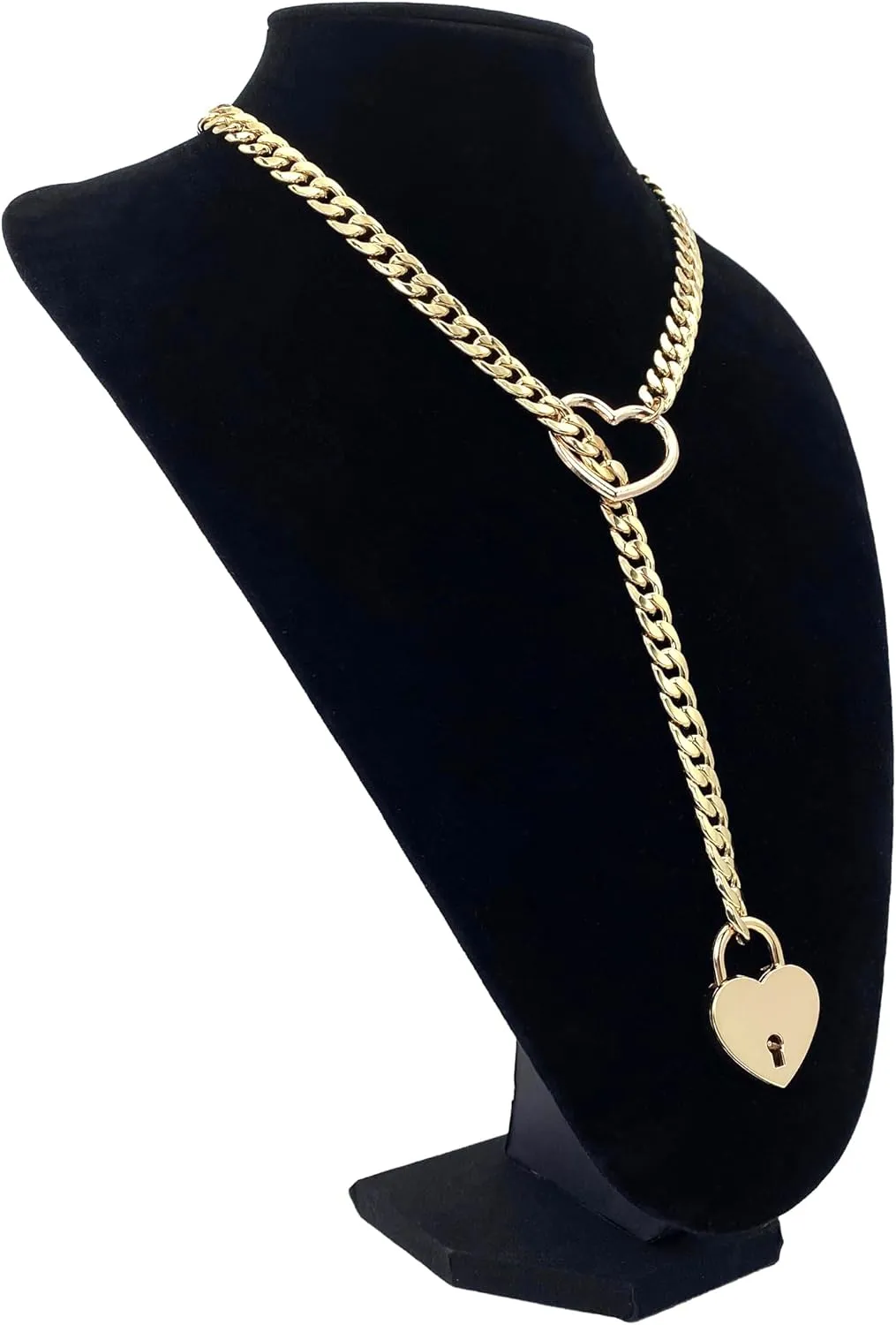 paloli Womens Slip Chain Necklace Heart O-Ring, Punk Rock Cuban Long Necklace Jewelry For Women, Adjustable Lariat Y-Necklace Heart Locker With Key
