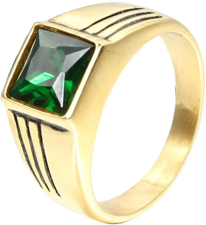 PAMTIER Men's Stainless Steel Square Gemstone Ring