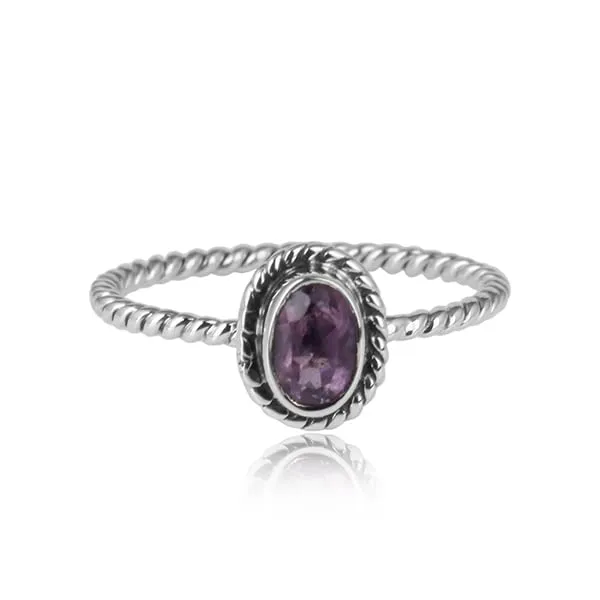 PANOPLY Choice of Sterling Silver Rings, Gemstone Oxidized Rings, Gold Plated Rings, Rings Sterling Silver, 925 Sterling Silver Rings For Women Teens Girls (Amethyst- Oxidized, 8)