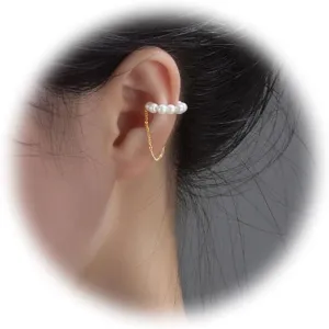 Pearl Ear Cuffs for Women Non Piercing Cartilage Cuff Wrap Clip on Earrings Trendy Pearl Tassel Chain Ear Cuffs Earrings