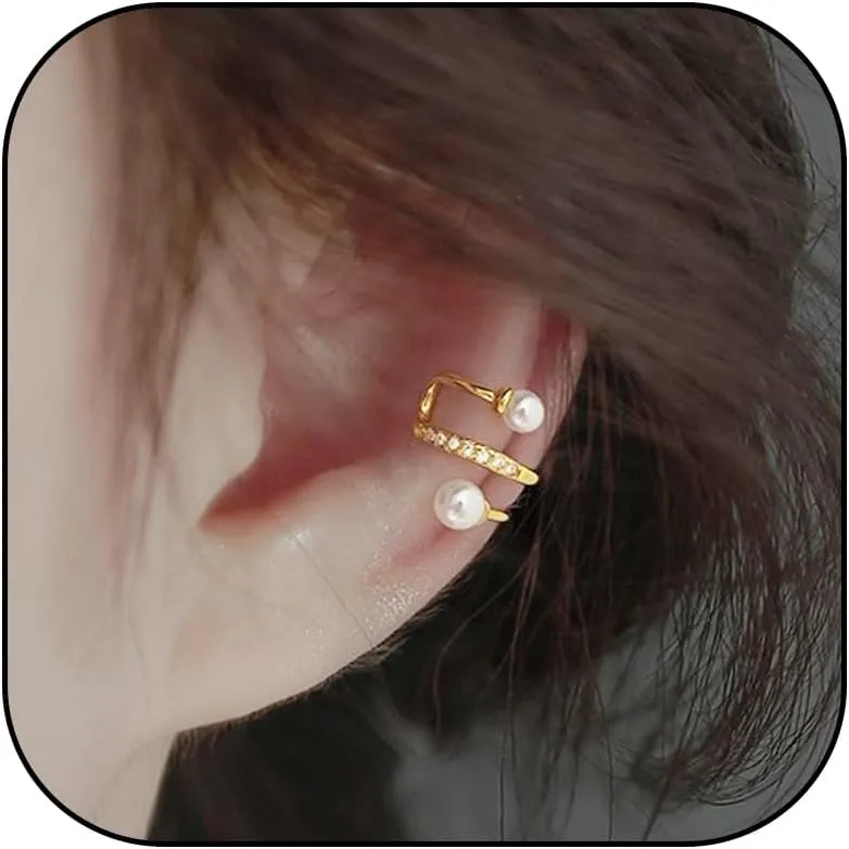 Pearl Ear Cuffs - Non-Piercing Cartilage Earrings for Women - Stocking Stuffers & Jewelry Gifts