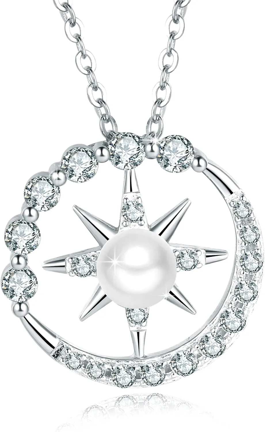 Pearl-Necklace-Compass-Gift for Wife - Fine Jewelry Women Wedding Anniversary, Sterling Silver S925 Pendant Christmas Mothers Day Gifts Girlfriend Birthday Gifts for Her