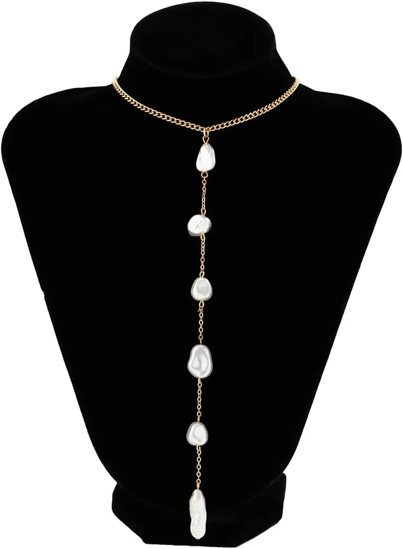Pearl Necklaces for Women Gold Statement Pearl Y Pendent Necklace Adjustable Pearl Choker Necklace