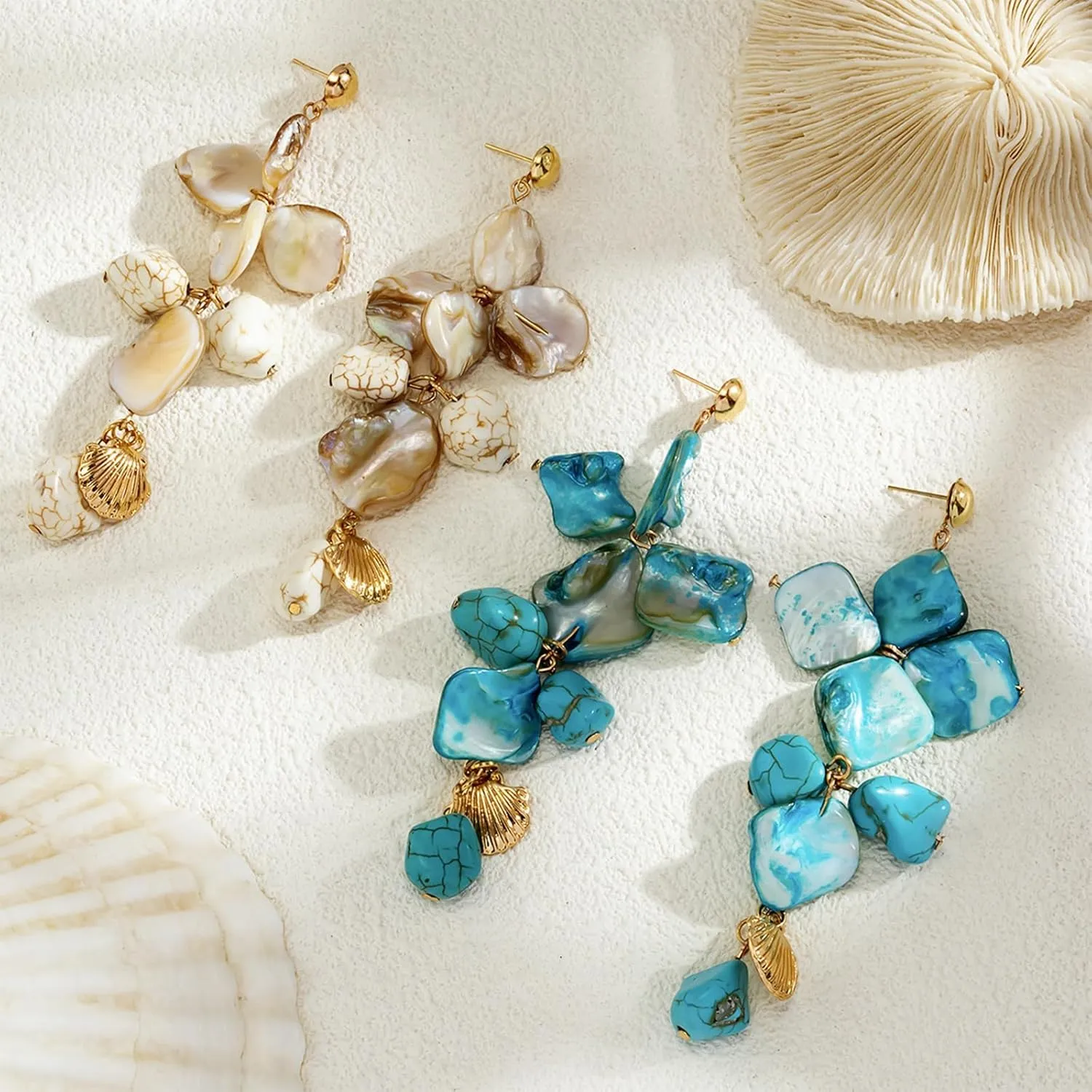 Pearl Shell Earrings Starfish Earring Gold Sea Shell Earring for Women Seashell Beach Earrings Summer Beach Vacation Outfits for Women Trendy Jewelry Gift