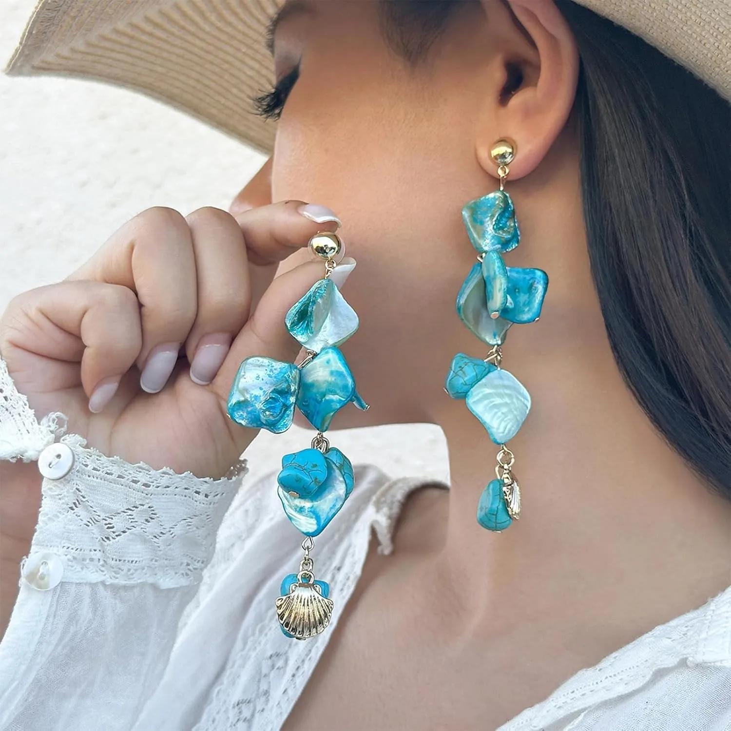 Pearl Shell Earrings Starfish Earring Gold Sea Shell Earring for Women Seashell Beach Earrings Summer Beach Vacation Outfits for Women Trendy Jewelry Gift