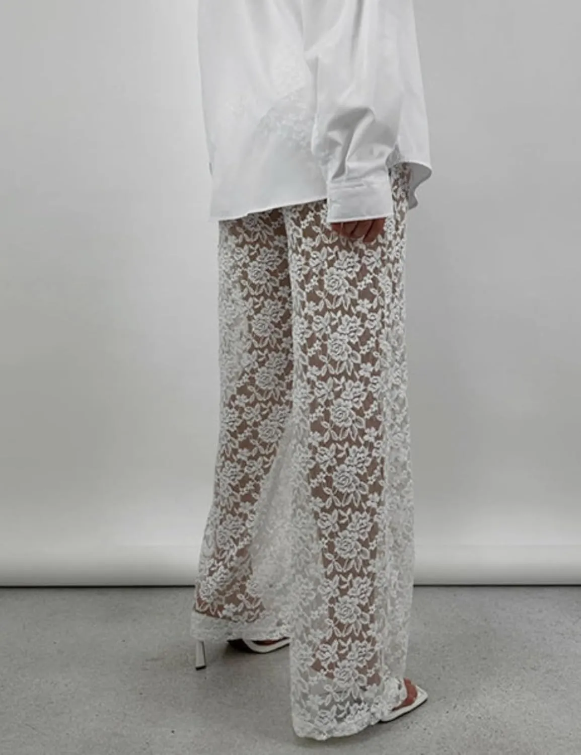 Perbai Women's Y2K Lace Bell Pants Sexy Crochet See Through Flare Leggings Floral Embroidered Mesh Beach Trousers