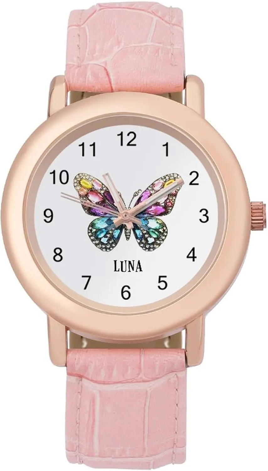 Personalized Custom Photo Name Watch - Fashion Pink Leather Strap 38mm Watches with Your Own Picture/Text for Men Women Ladies Birthday Christmas Gift