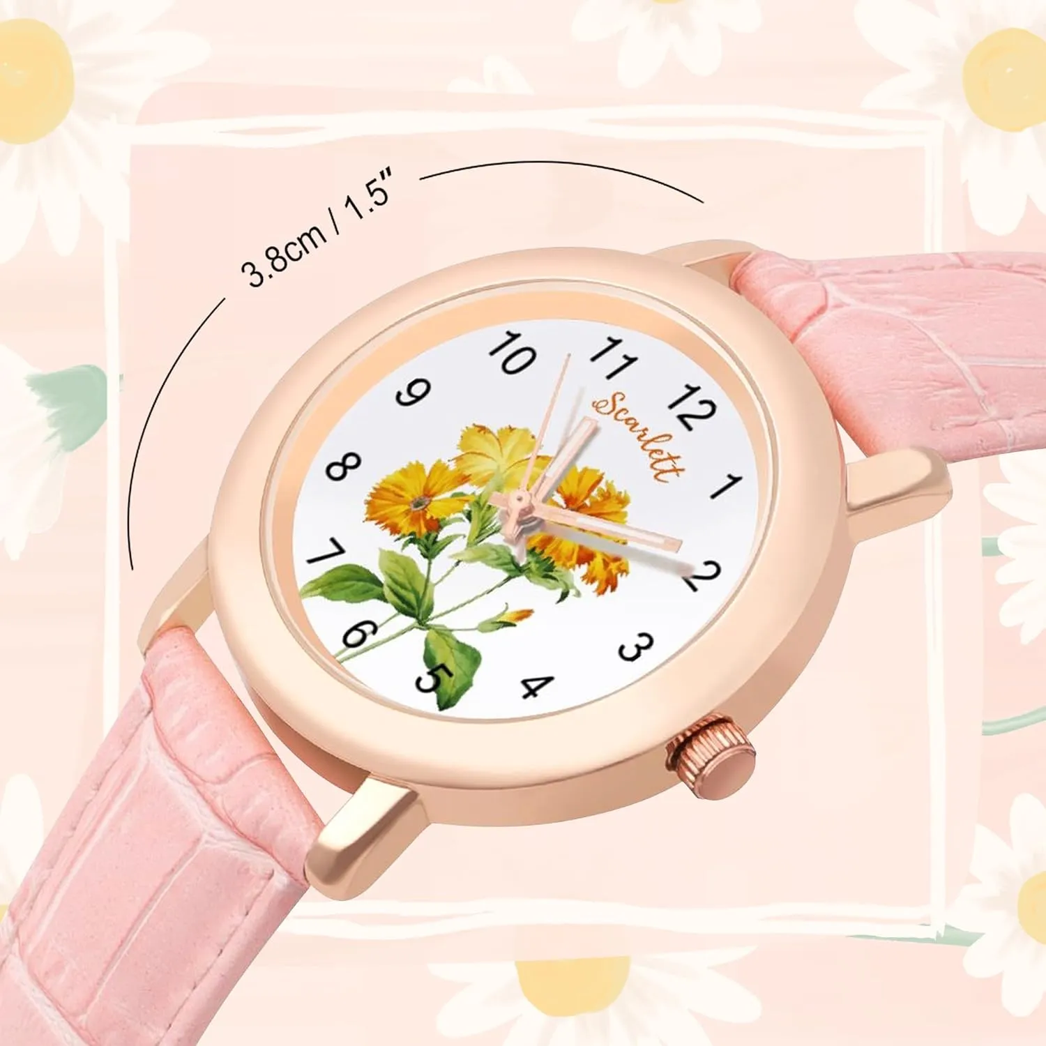Personalized Custom Photo Name Watch - Fashion Pink Leather Strap 38mm Watches with Your Own Picture/Text for Men Women Ladies Birthday Christmas Gift