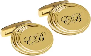 Personalized Gold Oval Beveled Edge Cufflinks Monogram Custom Engraved Free - Ships from USA