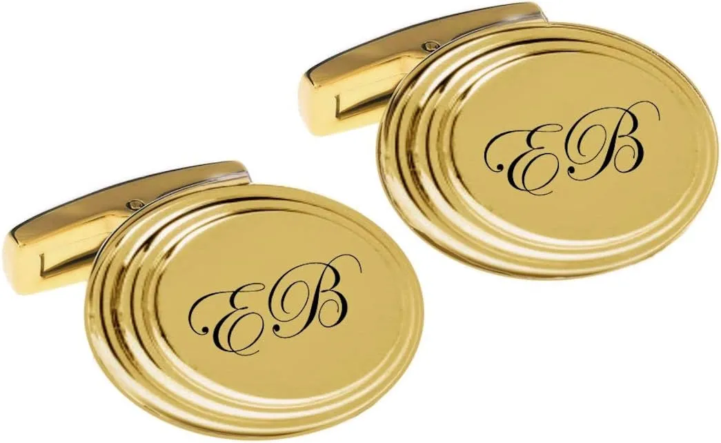 Personalized Gold Oval Beveled Edge Cufflinks Monogram Custom Engraved Free - Ships from USA