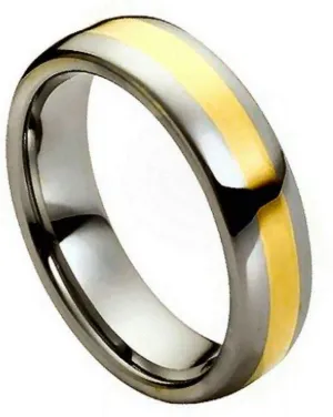Personalized Laser Engraving Ring for Men and Ring for Women Tungsten Band Rings 6mm High Polished Yellow Gold IP Plated Center Wedding Band Ring Ideal Rings for Couples