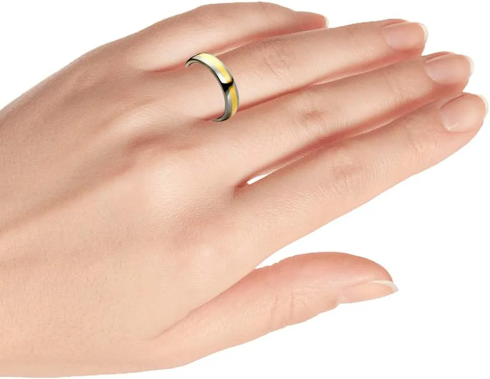 Personalized Laser Engraving Ring for Men and Ring for Women Tungsten Band Rings 6mm High Polished Yellow Gold IP Plated Center Wedding Band Ring Ideal Rings for Couples