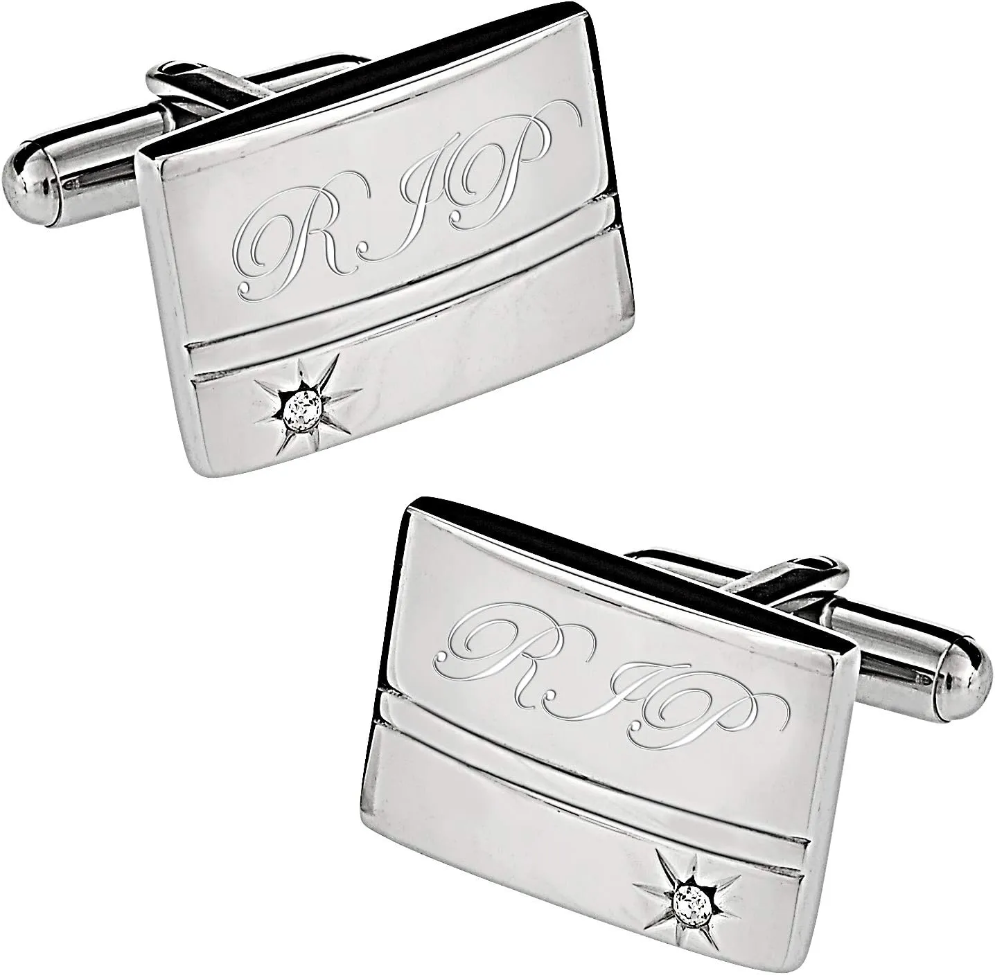 Personalized Stainless Steel Rhinestone Star Cufflinks Monogram Custom Engraved Free - Ships from USA