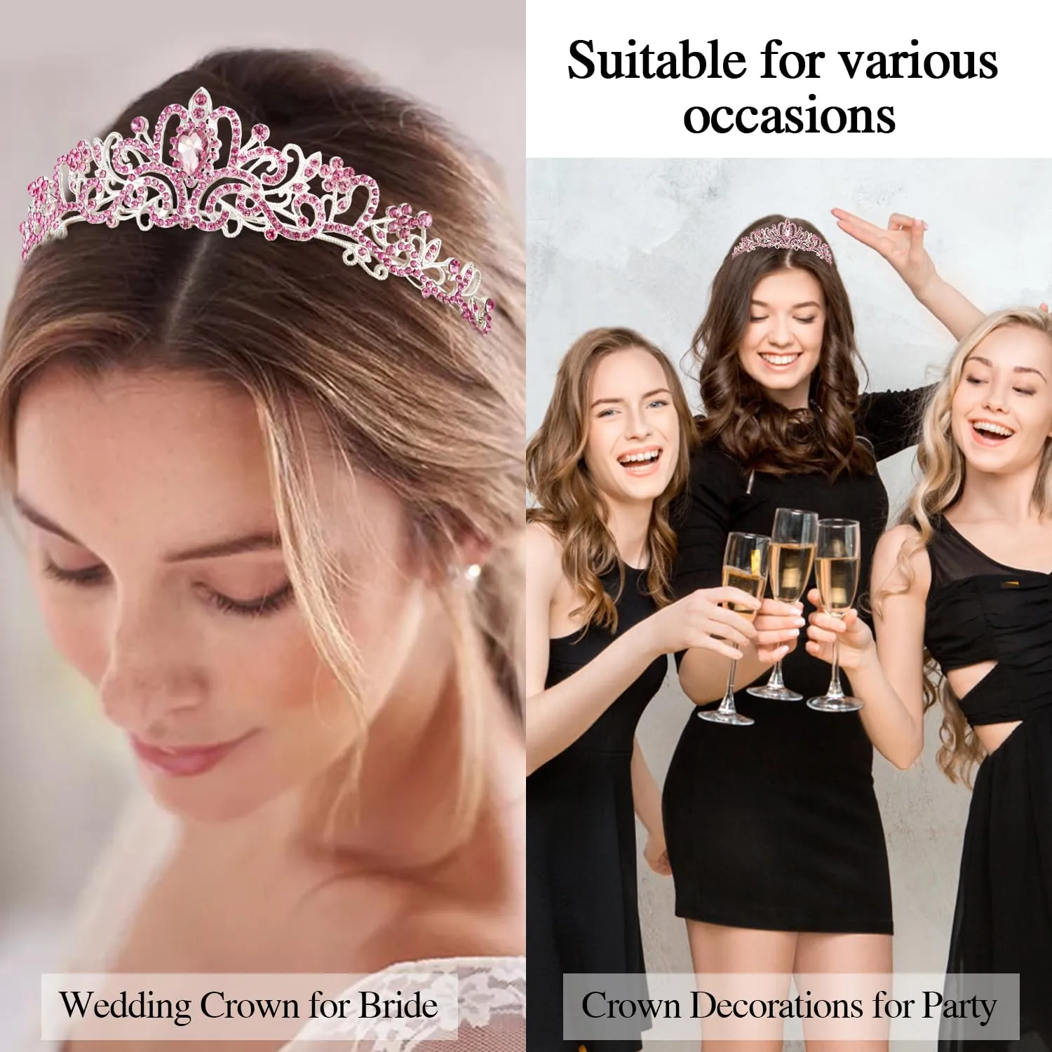 Pink Birthday Crown and Sash Set Birthday Girls Princess Tiara Queen Crowns Crystal Tiara Women Rhinestone Tiara Birthday Headband Happy Birthday Decorations Party Gifts