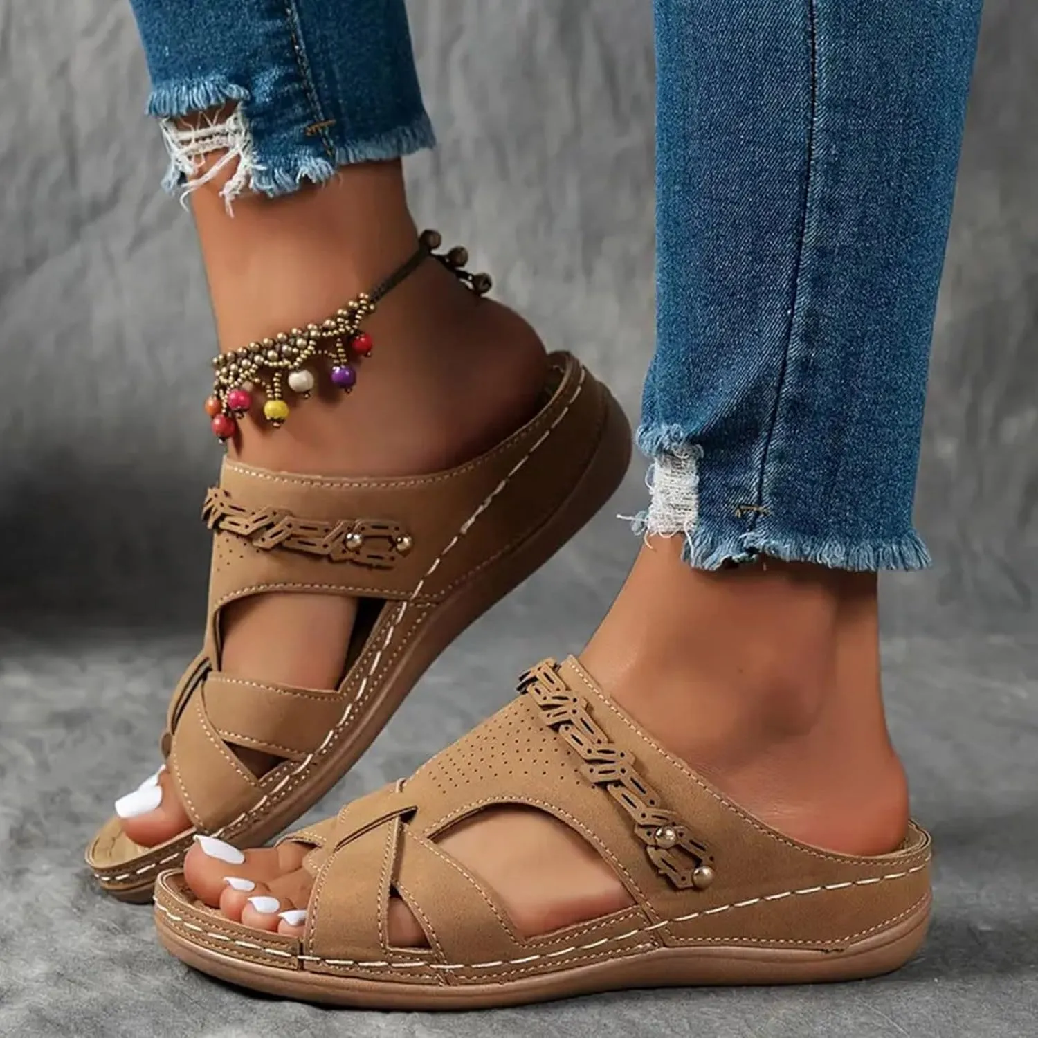 Platform Sandals Women Open Toe Comfort Yoga Mat Wedge Sandals Summer Trendy Thick Sole Slip on Platform Bohemian Shoes Dressy