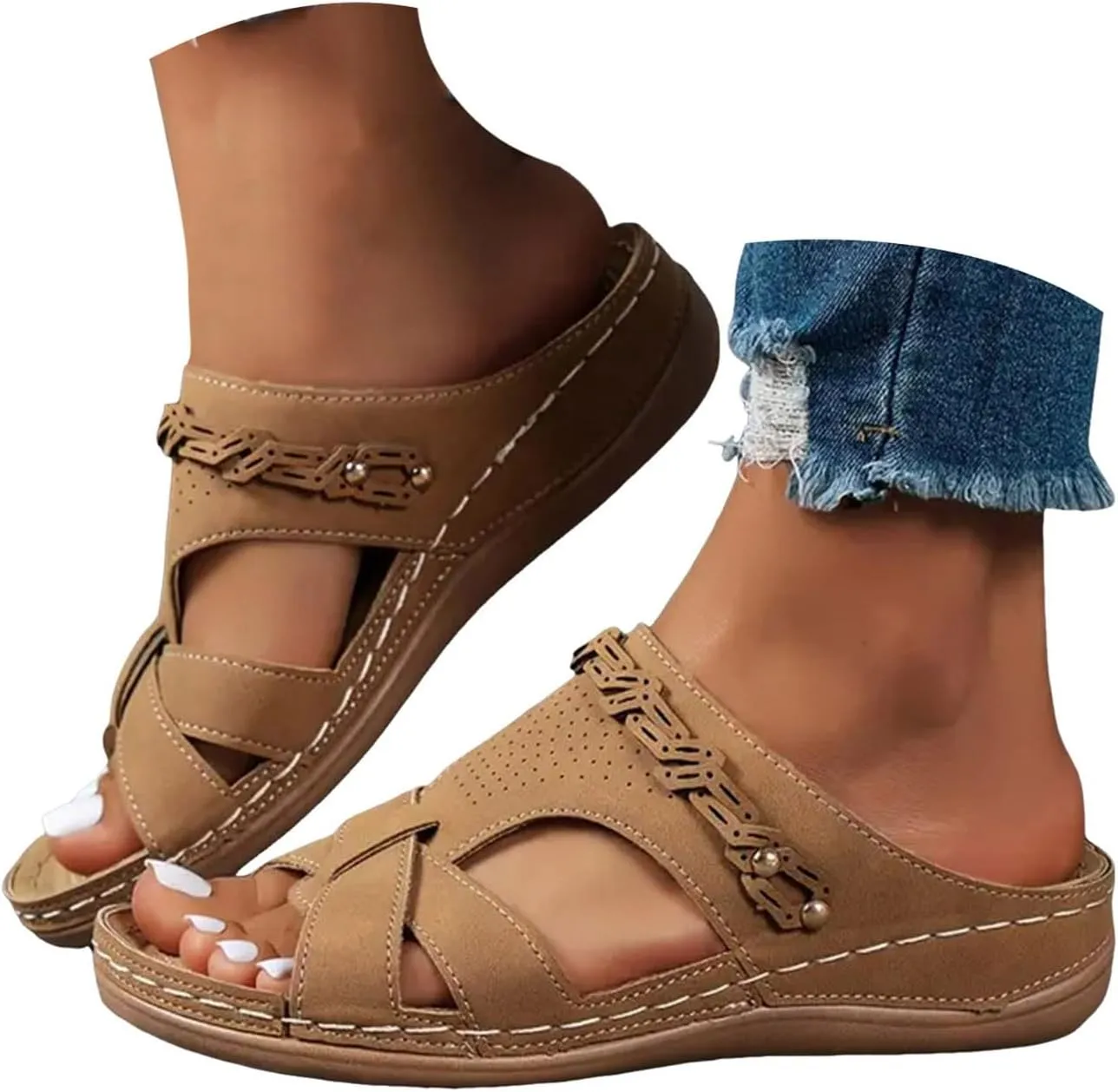 Platform Sandals Women Open Toe Comfort Yoga Mat Wedge Sandals Summer Trendy Thick Sole Slip on Platform Bohemian Shoes Dressy