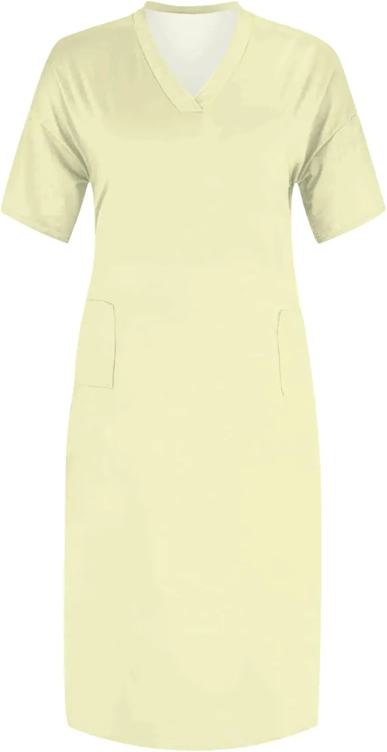 Plus Size Casual Loose Dress for Curvy Women Summer V Neck Short Sleeve T Shirt Loose Midi Dresses with Pockets