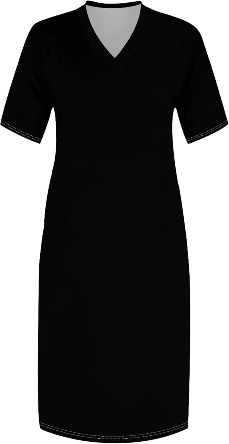 Plus Size Casual Loose Dress for Curvy Women Summer V Neck Short Sleeve T Shirt Loose Midi Dresses with Pockets