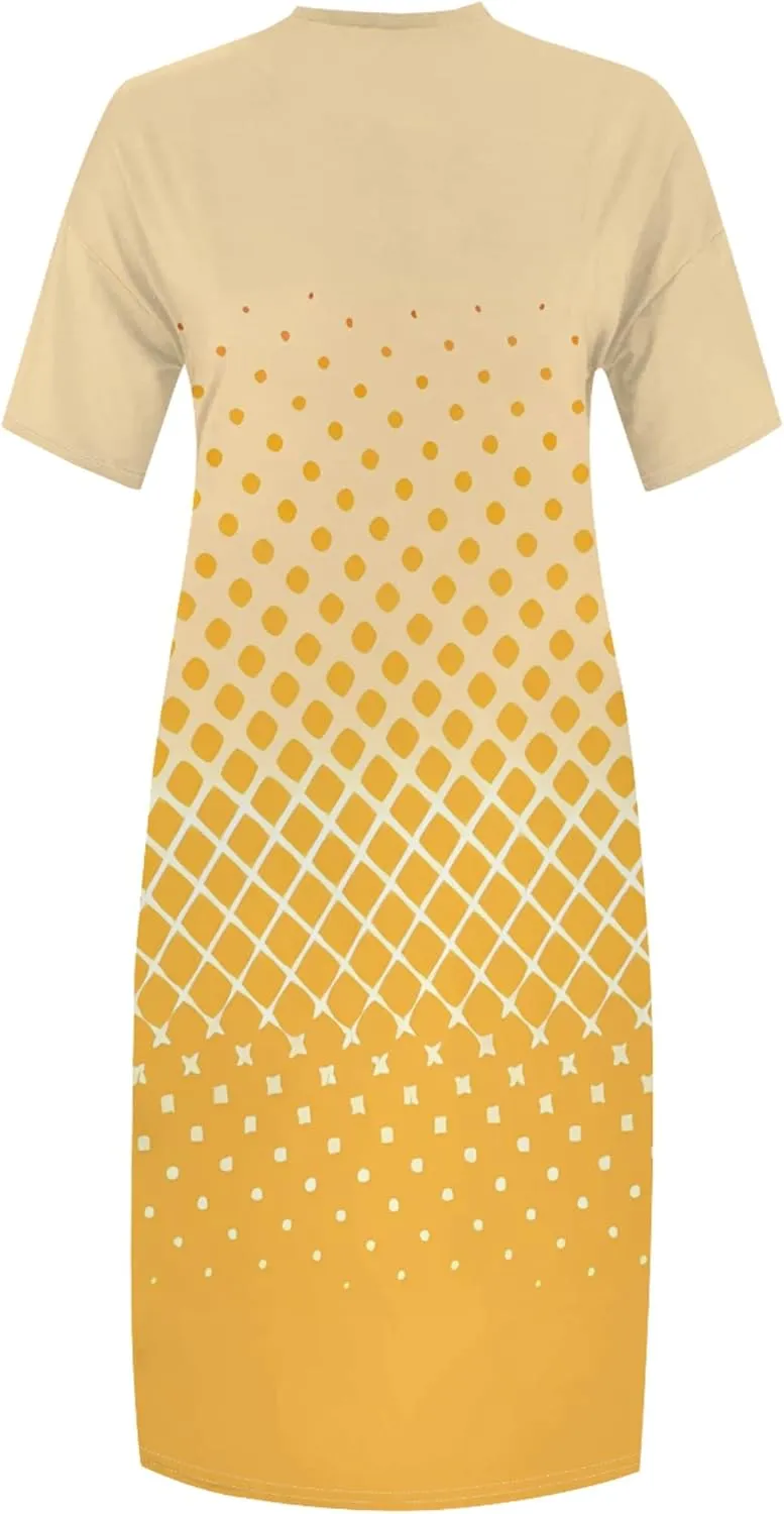 Plus Size Casual Loose Dress for Curvy Women Summer V Neck Short Sleeve T Shirt Loose Midi Dresses with Pockets