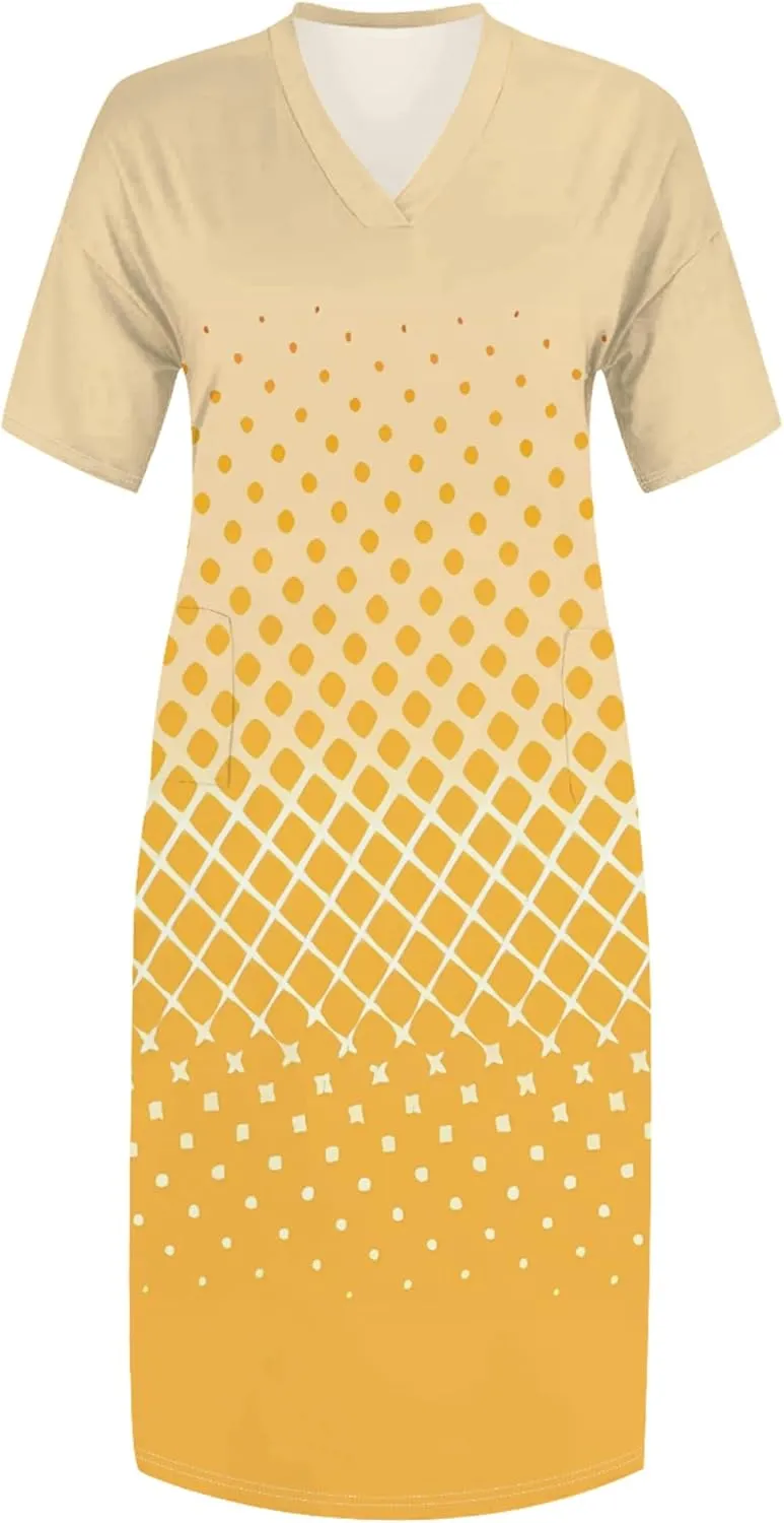 Plus Size Casual Loose Dress for Curvy Women Summer V Neck Short Sleeve T Shirt Loose Midi Dresses with Pockets