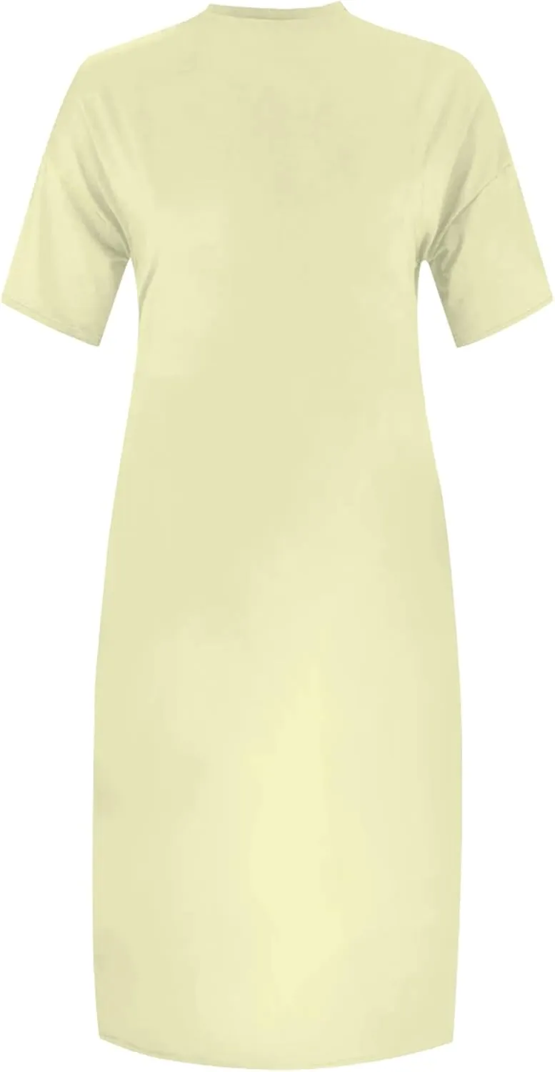Plus Size Casual Loose Dress for Curvy Women Summer V Neck Short Sleeve T Shirt Loose Midi Dresses with Pockets